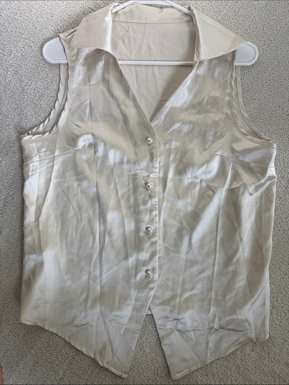 Sleeveless Satin Button-Front Top in Cream